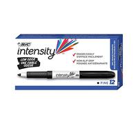 Bic Marcadores de pizarra blanca de borrado en seco, punta fina, negro, 12 unidades (GDE11-BK)