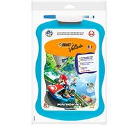 BIC Mario Kart Velleda Pizarra escolar de doble cara borrable en seco (20 x 31 cm) con rotulador borrado en seco y borrado - Azul, lote de 1