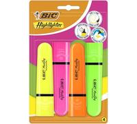 BIC Marking Flat Higlighter - Juego de 4 resaltadores (amarillo, naranja, rosa, verde), tinta a base de agua, de secado rápido