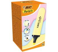 Bic marking highlighter flat marcador fluorescente - punta biselada - trazo entre 1.20 y 4.60 mm - tinta con base de agua - color amarillo pastel (12 uds)