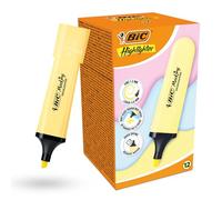 BIC Marking - Marcador plano de 12 rotuladores de plástico con tinta amarilla pastel para notas suaves, resaltados precisos, ideal para la escuela y la oficina