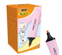 BIC Marking - Marcador plano de 12 rotuladores de plástico con tinta rosa pastel para notas suaves, resaltadores precisos, ideal para la escuela y la oficina