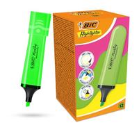 BIC Marking - Paquete de 12 marcadores de plástico con tinta fluorescente verde neón para notas suaves, resaltadores precisos, ideal para la escuela y la oficina