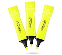 BIC Marking - Paquete de 3 marcadores de plástico con tinta amarilla neón fluorescente para notas suaves, resaltadores precisos, ideal para la escuela y la oficina