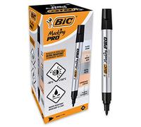 BIC Marking Pro - Rotuladores permanentes de punta cónica ultraresistentes (3.9 mm), caja de 12 unidades, color negro
