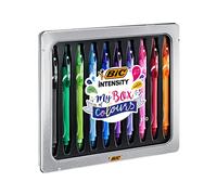 BIC My Box of Colours, Bolígrafos de gel, Punta Media (0,7 mm), Tinta de secado Ultrarrápido, Colores Surtidos, Incluye Caja Metálica de Regalo. Paquete de 10 Uds
