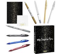 BIC My Surprise Box - Estuche de Regalo con 14 Instrumentos de Escritura, 4 bolígrafos /5 rotuladores Metalizados /5 bolígrafos de Gel /1 Bloc de Notas Adhesivas y 1 Libreta A5 (Blanca)