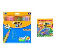 Bic - Pack 24 lápices de colores Tropicolors + 12 ceras de colores, Plastidecor