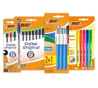 BIC - Pack de 17 Bolígrafos Cristal y 4 Colores + 4 Subrayadores Brite Liner - Material Escolar, Optimal para la Oficina y para Estudiantes