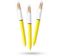 BIC - Paquete de 3 bolígrafos de sol de 4 colores, retráctiles, diseño de barril de color amarillo, bolígrafo multicolor con cuatro tintas vibrantes surtidas, bolígrafos multicolores, todo en uno para
