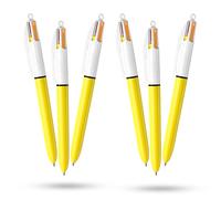 BIC - Paquete de 6 bolígrafos de sol de 4 colores, retráctiles, diseño de barril de color amarillo, bolígrafo multicolor con cuatro tintas vibrantes surtidas, bolígrafos multicolores, todo en uno para