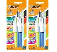 Bic Paquete de 8 bolígrafos familiares retráctiles con cuatro colores de tinta, juego de 4 (2 pequeños, 2 originales)