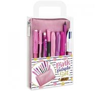 BIC Pink & Purple Set astuccio con 9 strumenti da scrittura rosa e viola