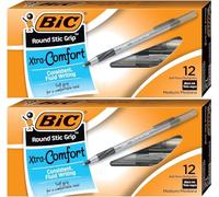 BIC Round Stic Grip Xtra Comfort - Bolígrafo de punta media (1.2 mm), negro, 12 unidades, paquete de 2
