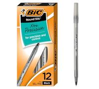 Bic Round Stic Xtra Precision Bolígrafo, punta fina (0,8 mm), negro, 12 unidades