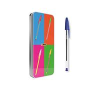 BIC Set de Bolígrafos Cristal,Pop Art Limited Edition, Caja Metálica Reutilizable - Puntas de Distintos Tamaños, Multicolor, 20 Unidad (Paquete de 1)