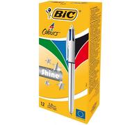 Bic Shine 4 Colores Caja 12 Bolígrafos Retráctiles Cuerpo Plata