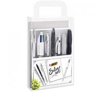 BIC Silver Set 7 strumenti da scrittura argento e quaderno argentato