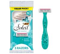 BIC Soleil Simply Sensitive - Maquinillas de afeitar desechables de 3 cuchillas para mujer, tira de humedad relajante, paquete de 5 unidades