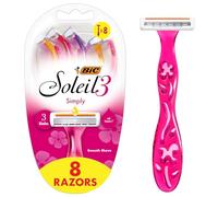 BIC Soleil Simply Smooth - Maquinillas de afeitar desechables para mujer, 3 cuchillas con tira de humedad para un afeitado suave y sedoso, juego de 8 piezas de afeitar