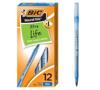BIC Stic Xtra Life. Bolígrafo redondo, punta mediana, color azul 12 Count