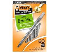BIC Stic Xtra Life. Bolígrafo redondo, punta mediana, color negro 60 count