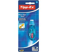 BIC Tipp-Ex Micro Tape Twist Cinta Correctora 8 m x 5 mm, Azul o Rosa, Blíster de 1 Unidad