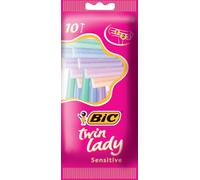 BIC Twin Lady Afeitadoras desechables para mujer de acero inoxidable de, cabeza estrecha precisa, mango ligero colorido - Bolsa de 10 unidades