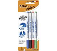 BIC Velleda Estuche de Rotuladores de Pizarra Blanca, Color Negro, Azul, Rojo y Verde, Punta Fina, Blíster de 4