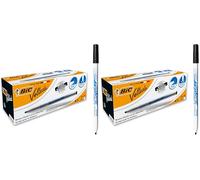 BIC Velleda 1721, Rotuladores para Pizarra Blanca Punta Fina (2,8 mm), Gran Capacidad de Borrado, Negro, Caja de 24 Unidades (Paquete de 2)