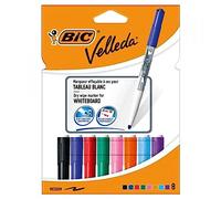 Bic Velleda 1741 Pack de 8 Rotuladores para Pizarra - Punta Media - Trazo de 1.4mm - Borrado Optimo - Colores Surtidos