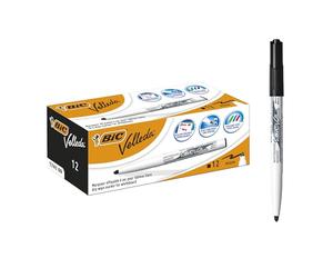 BIC Velleda 1741 Rotuladores de Pizarra Punta Media Para Pizarra Blanca, Óptimo para la Escuela y la Oficina, Color Negro, Caja de 12 Unidades