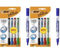 BIC Velleda - Fieltros para pizarra blanca borrable en seco, punta cónica ancha, colores surtidos, formato especial de 4-1 unidad (Paquete de 2)