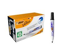 BIC Velleda Marking Rotuladores para pizarra blanca, Óptimo para material escolar y de oficina, 1701 ecolutions, 51% material reciclado, Negro, Punta Media, Caja de 12