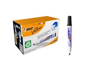 BIC Velleda Marking Rotuladores para pizarra blanca, Óptimo para material escolar y de oficina, 1701 ecolutions, 51% material reciclado, Negro, Punta Media, Caja de 12