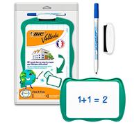 BIC Velleda Pizarra Blanca Pequeña de Doble Cara con 1 Borrador y 1 Rotulador Azul, Material Oficina, 21x31cm, Óptimo para material escolar