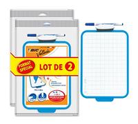 BIC Velleda - Pizarra escolar (doble cara, borrable en seco, 19 x 26 cm), con rotulador azul borrable en seco y borradores - Lote de 2