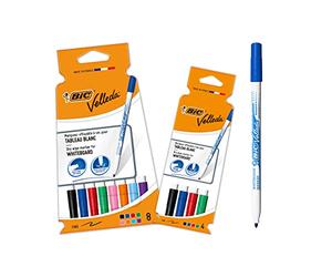 BIC Velleda, rotuladores de pizarra blanca, punta fina, ideal para los niños, colores surtidos, set de 12