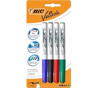 BIC Velleda Rotuladores de Pizarra Blanca, Punta Media (4,5mm), Óptimo para Uso Escolar y Oficinas, Colores Surtidos, Pack de 4