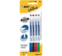 BIC Velleda Estuche de Rotuladores de Pizarra Blanca, Color Negro, Azul, Rojo y Verde, Punta Fina, Blíster de 4