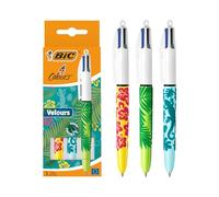 BIC Bolígrafos Velour – Caja de 3, Edición especial 4 colores, Punta 1.0 mm, Terciopelo