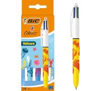 BIC Bolígrafos Velour – Caja de 3, Edición especial 4 colores, Punta 1.0 mm, Terciopelo