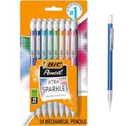 BIC Xtra-Sparkle - Lápices mecánicos número 2 con gomas de borrar, punta media (0.7 mm), paquete de 24 unidades, bonitos lápices mecánicos para niñas, niños y adultos (MPLP241-BLK)