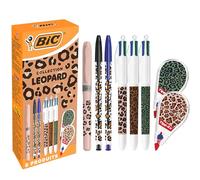 BIC y Tipp-Ex Collection Leopardo - Bolígrafos de punta media (1,0 mm), resaltador de punta biselada, cintas correctoras (6 m x 5 mm) - Motivos aleatorios, caja de 8