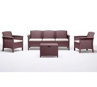 BICA Juego Venezia 3 - Juego de Muebles de Exterior con 2 sillones, 1 sofá de 3 plazas, Mesa contenedor y Cojines para el Asiento, marrón