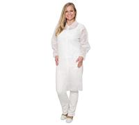 Bicap - Bata desechable (100 unidades, no tejida, talla XL, 4 botones, sin látex, apta para alimentos, bata de visita, bata de fieltro), color blanco