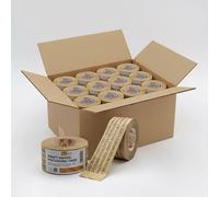 BICAPACK- Pack 24 Cintas de Embalaje de Papel Kraft Activada por Agua 70mm x 100m - Adhesivo Natural de Almidón, Biodegradable, Impresa con Mensaje de Seguridad, Apta para Mandril de 76mm