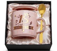 Biching 18.º Regalos de Cumpleaños para Niñas, 414 ml Rosa 18 Cumpleaños Taza de Café de Mármol Juego de Regalo con Bonita Caja, Tapa, Cuchara, Tarjeta, Feliz Cumpleaños 18 Años Regalos para Niñas
