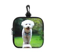 Bichón Frisé Bokeh Mascotas Perros Parque Perros Blancos,Bolsa de Almacenamiento Cuadrada con Cremallera, Monedero de Neopreno, Carteras pequeñas, Monedero pequeño, Monedero