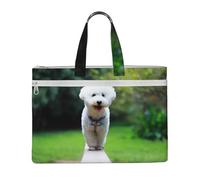 Bichón Frisé Bokeh Mascotas Perros Parque Perros Blancos,Bolsa de lona para documentos con cremallera, bolso de mano, maletín para la escuela y la oficina.